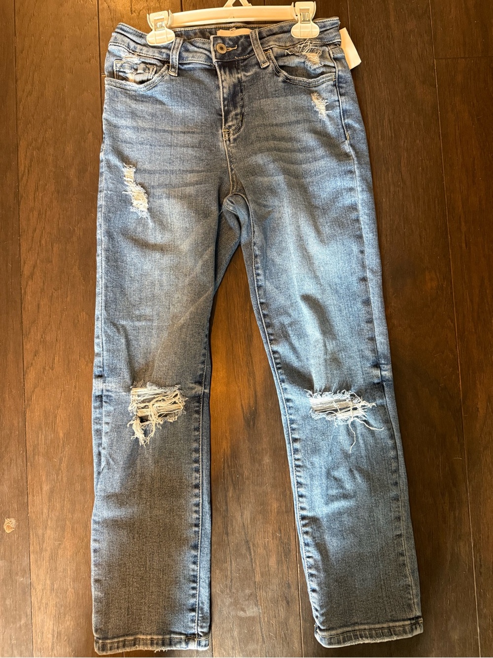 Women's Distressed Ankle Cropped Jeans - Light Blue